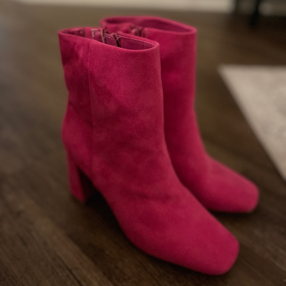 Pink velvet booties